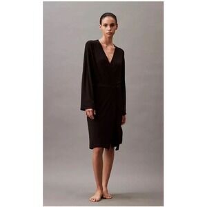 Calvin Klein Sleepwear Black Robe Nightgown Set Satin Trim M/L